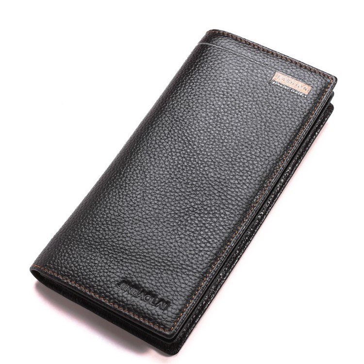 JINBAOLAI Vintage Style Litchi Grain Top Layer Cowhide Leather Men's Long Wallet - Coffee-1