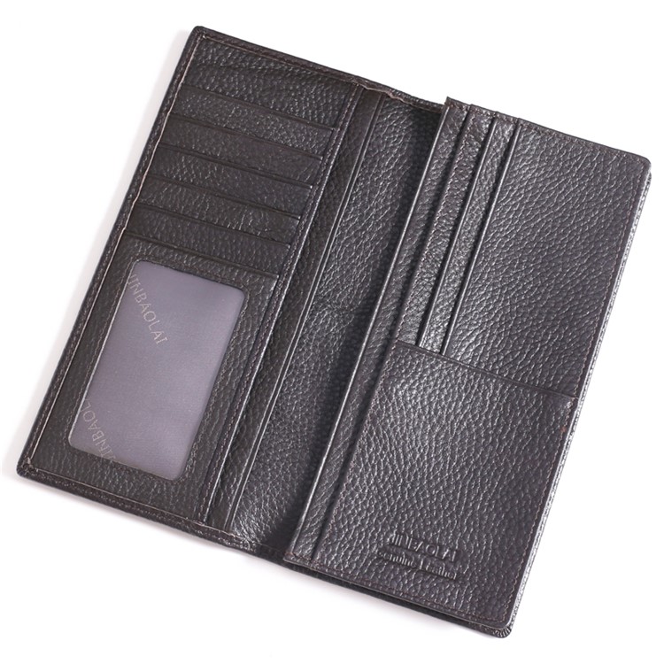 JINBAOLAI Vintage Style Litchi Grain Top Layer Cowhide Leather Men's Long Wallet - Coffee-3
