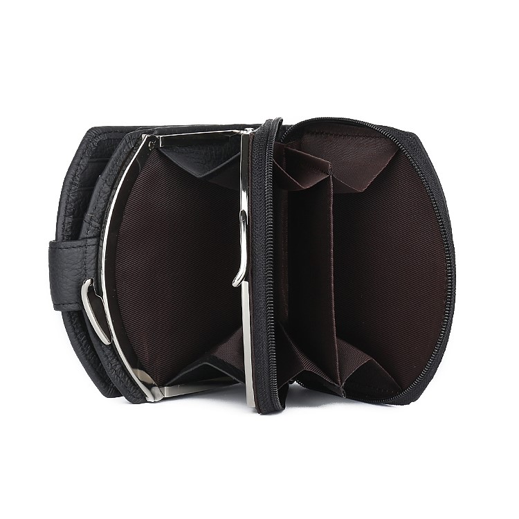 Women Tri-fold Genuine Leather Short Wallet Card Slot Organizer - Black-11