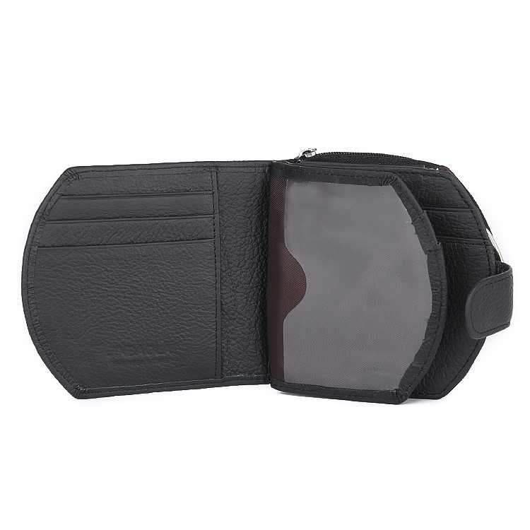 Women Tri-fold Genuine Leather Short Wallet Card Slot Organizer - Black-13