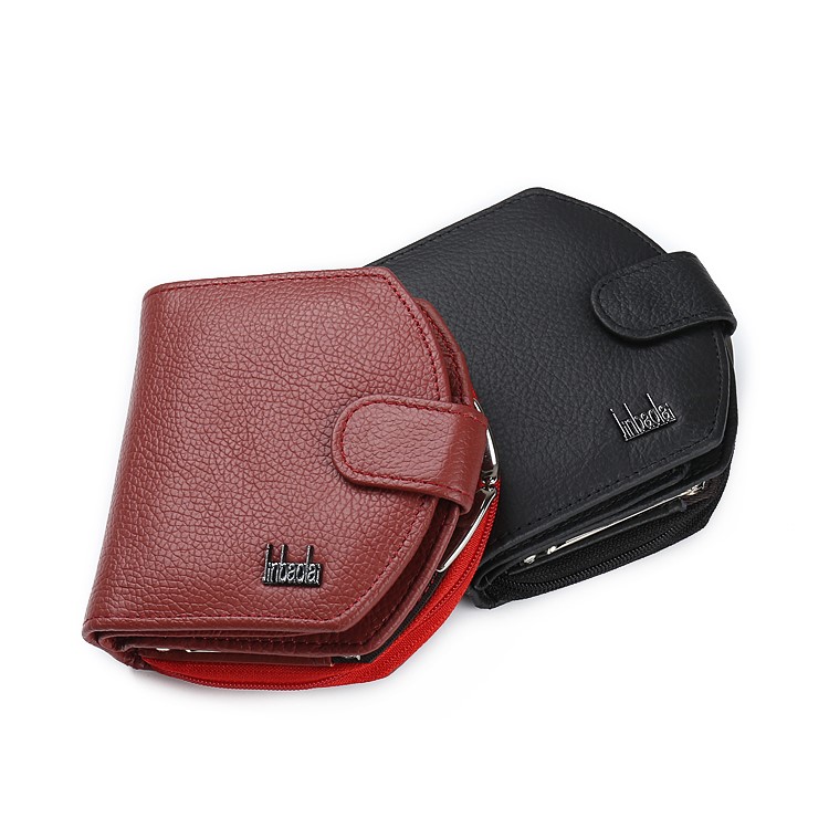 Women Tri-fold Genuine Leather Short Wallet Card Slot Organizer - Black-14