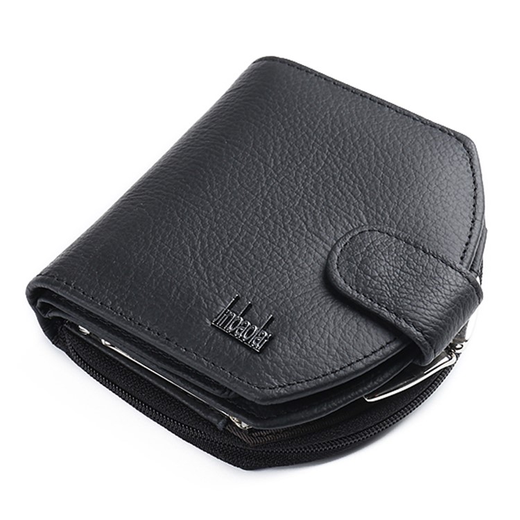 Women Tri-fold Genuine Leather Short Wallet Card Slot Organizer - Black-2