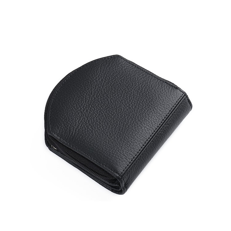 Women Tri-fold Genuine Leather Short Wallet Card Slot Organizer - Black-3