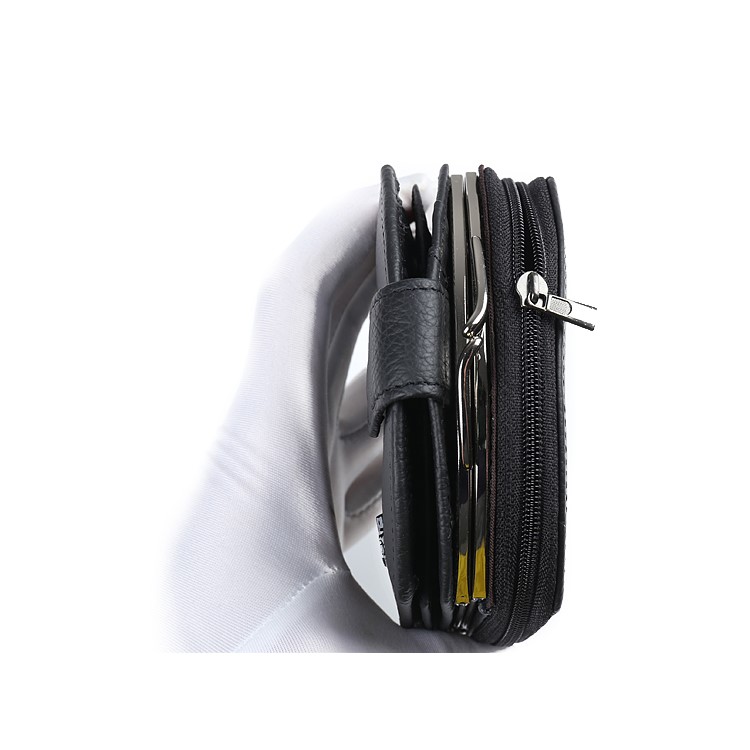 Women Tri-fold Genuine Leather Short Wallet Card Slot Organizer - Black-4
