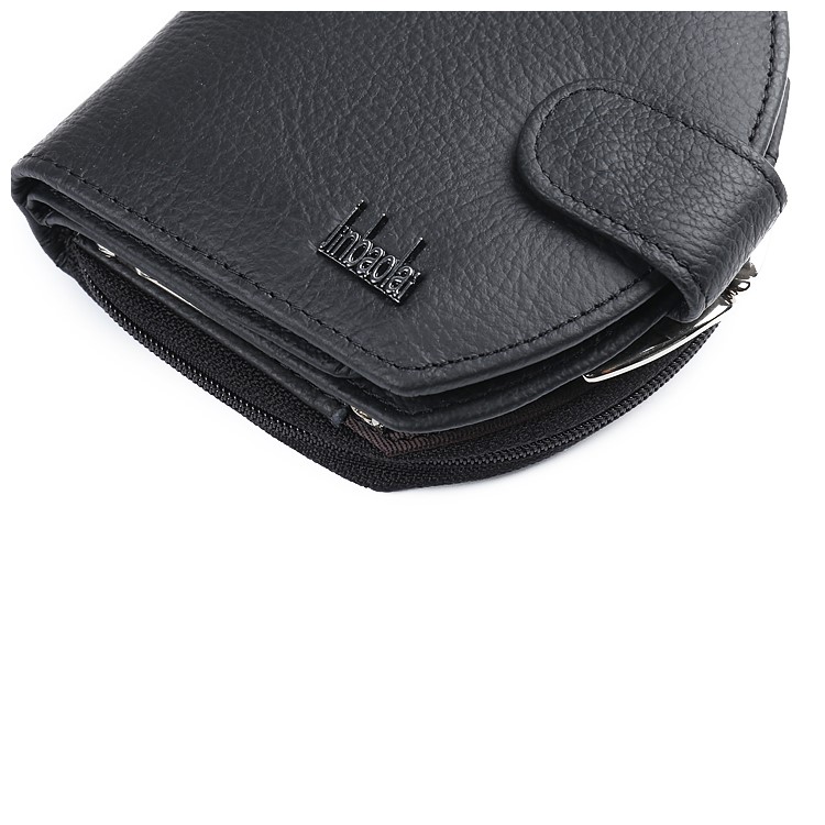 Women Tri-fold Genuine Leather Short Wallet Card Slot Organizer - Black-5