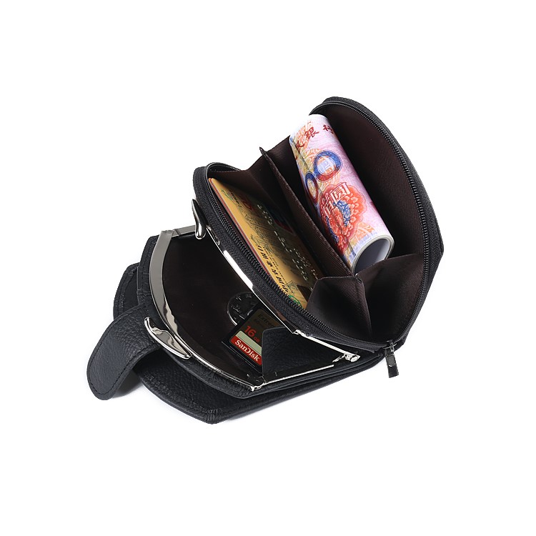 Women Tri-fold Genuine Leather Short Wallet Card Slot Organizer - Black-6