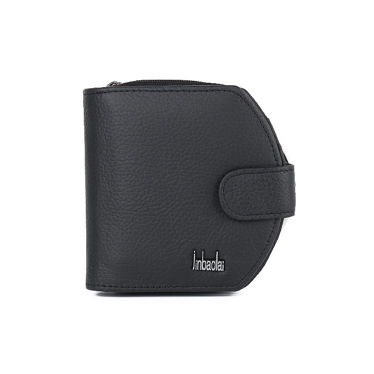Women Tri-fold Genuine Leather Short Wallet Card Slot Organizer - Black-9