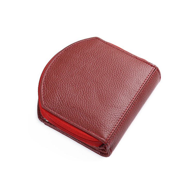Tri-fold Genuine Leather Short Wallet Purse Card Slot Organizer for Women - Red-2