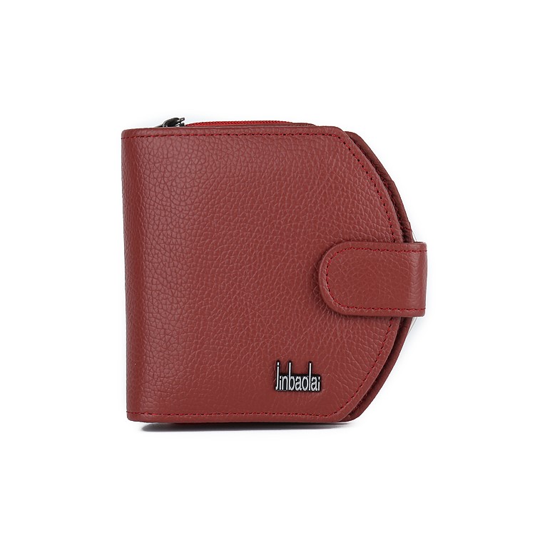 Tri-fold Genuine Leather Short Wallet Purse Card Slot Organizer for Women - Red-5
