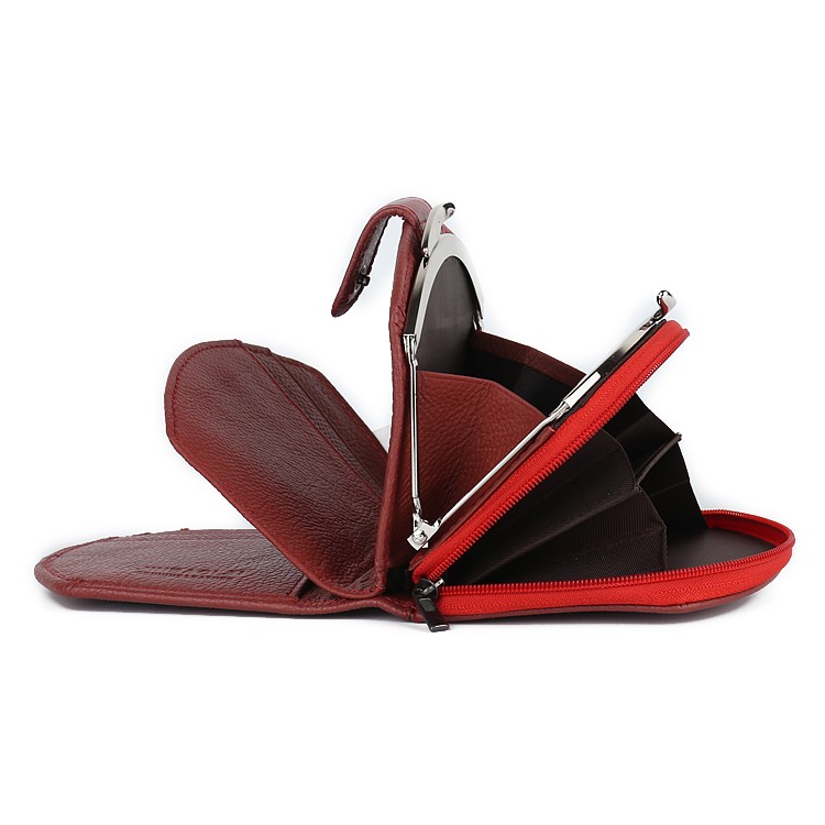 Tri-fold Genuine Leather Short Wallet Purse Card Slot Organizer for Women - Red-6