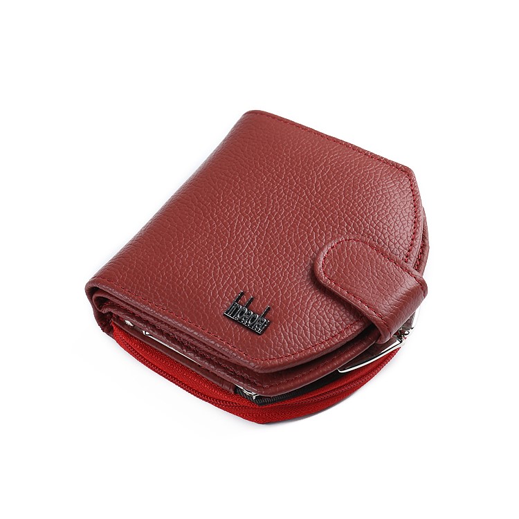 Tri-fold Genuine Leather Short Wallet Purse Card Slot Organizer for Women - Red-7