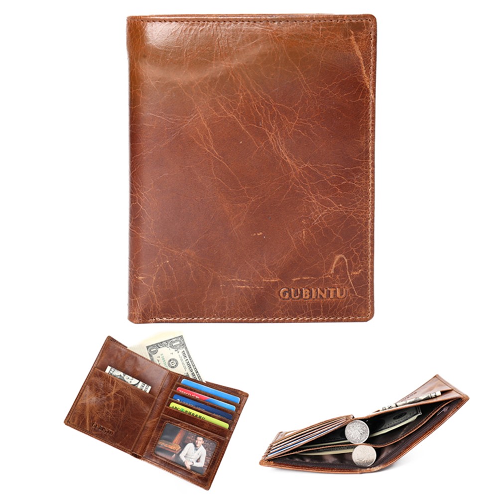 GUBINTU Men's Bi-fold Crazy Horse Texture Genuine Leather Purse Wallet-1