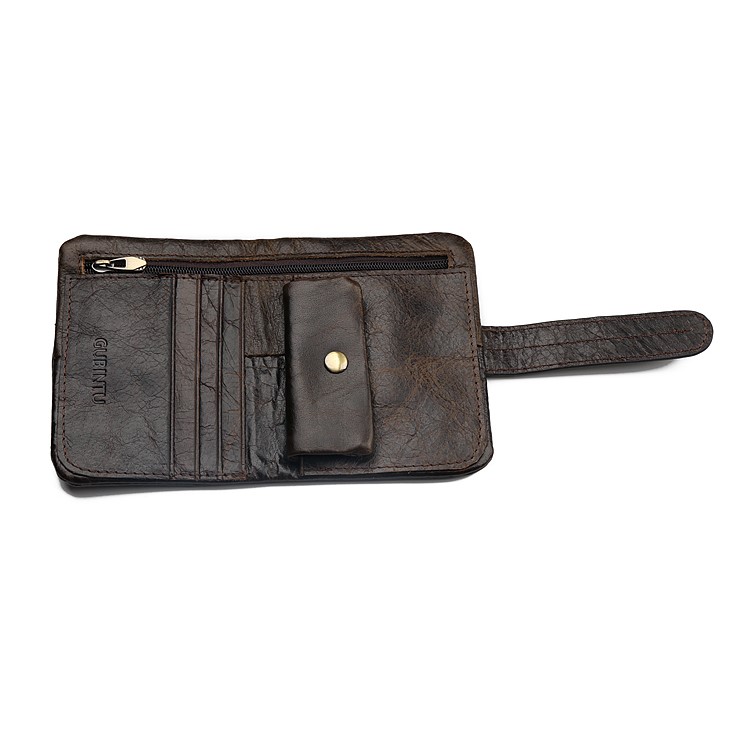 Retro Style Genuine Leather Bi-fold Wallet with Secure Belt-4