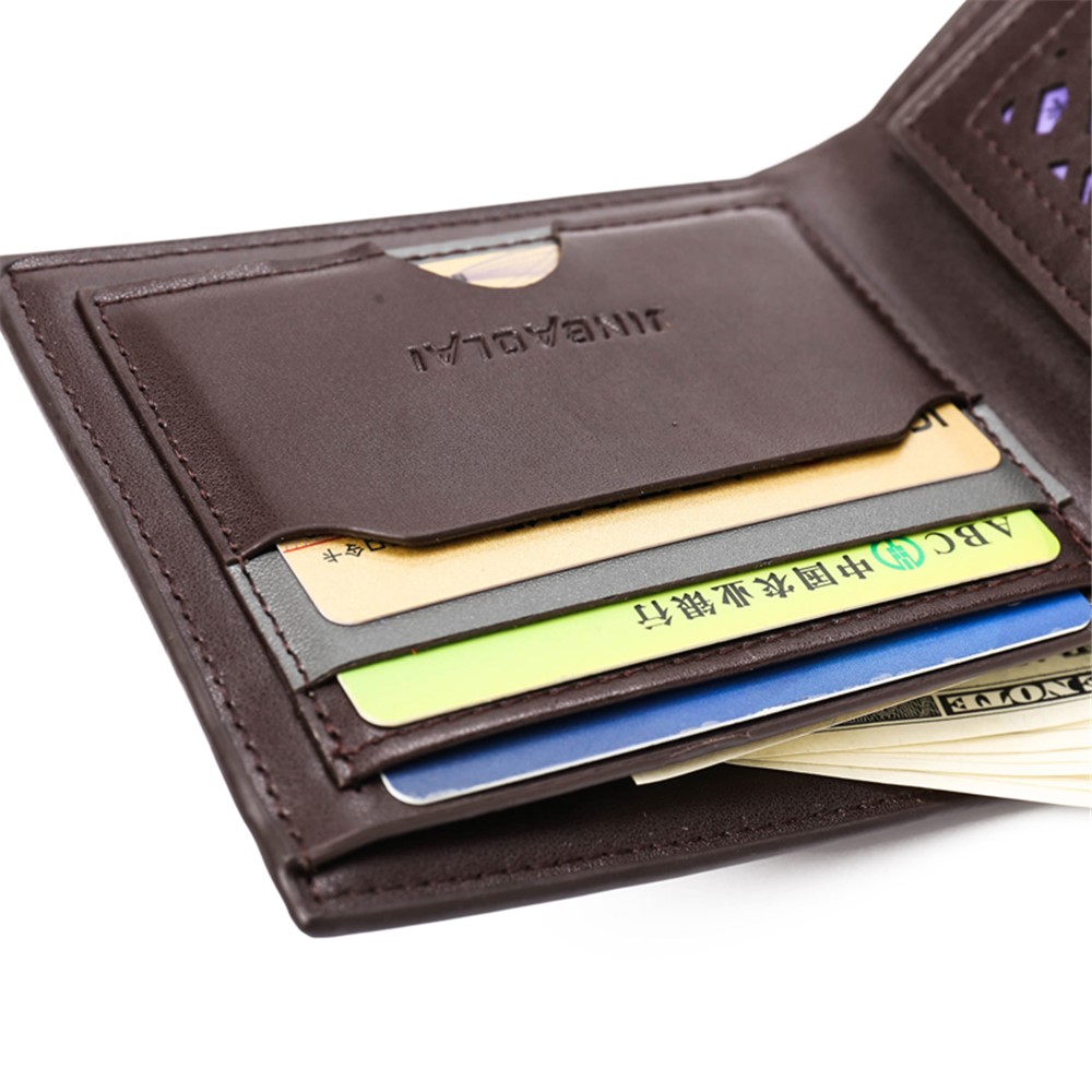 JINBAOLAI Multipurpose PU Leather Vintage Tri-fold Men's Short Wallet - Horizontal Style-9