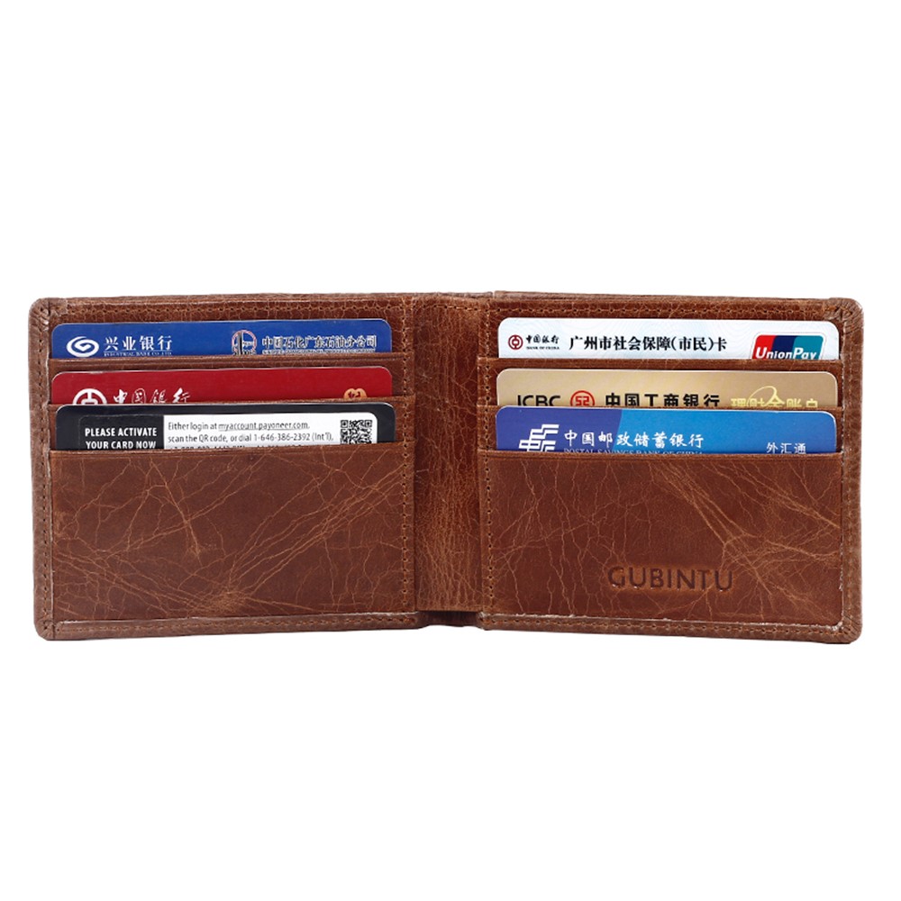 GUBINTU Men's Vintage Style Short Wallet Top Layer Genuine Leather Bi-fold Purse - Brown-10