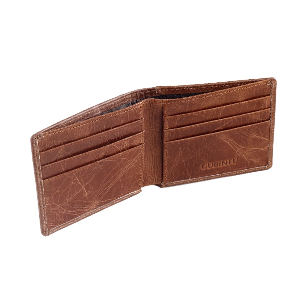 GUBINTU Men's Vintage Style Short Wallet Top Layer Genuine Leather Bi-fold Purse - Brown-12