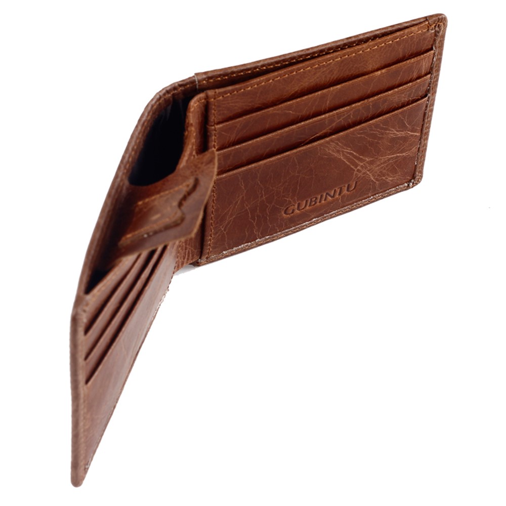 GUBINTU Men's Vintage Style Short Wallet Top Layer Genuine Leather Bi-fold Purse - Brown-13