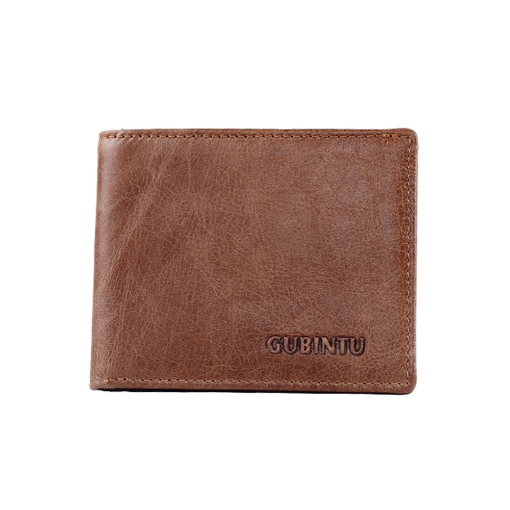 GUBINTU Men's Vintage Style Short Wallet Top Layer Genuine Leather Bi-fold Purse - Brown-2