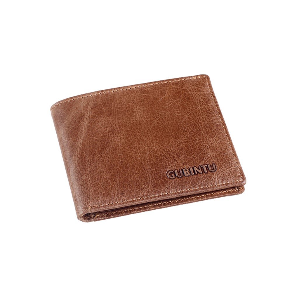 GUBINTU Men's Vintage Style Short Wallet Top Layer Genuine Leather Bi-fold Purse - Brown-3