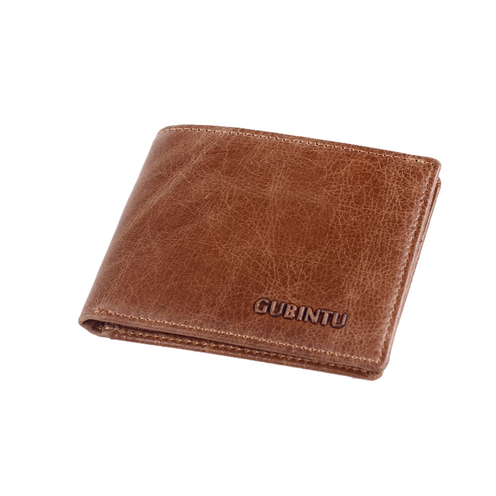 GUBINTU Men's Vintage Style Short Wallet Top Layer Genuine Leather Bi-fold Purse - Brown-4