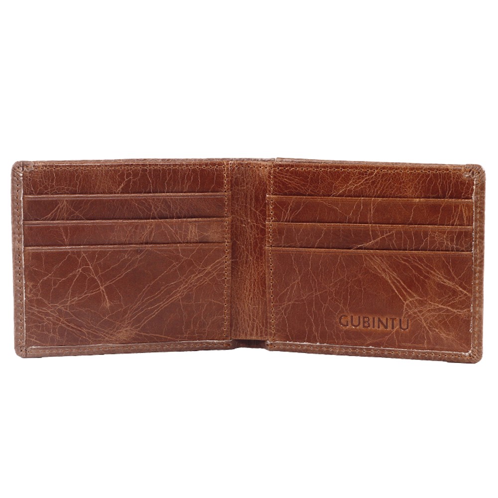 GUBINTU Men's Vintage Style Short Wallet Top Layer Genuine Leather Bi-fold Purse - Brown-9