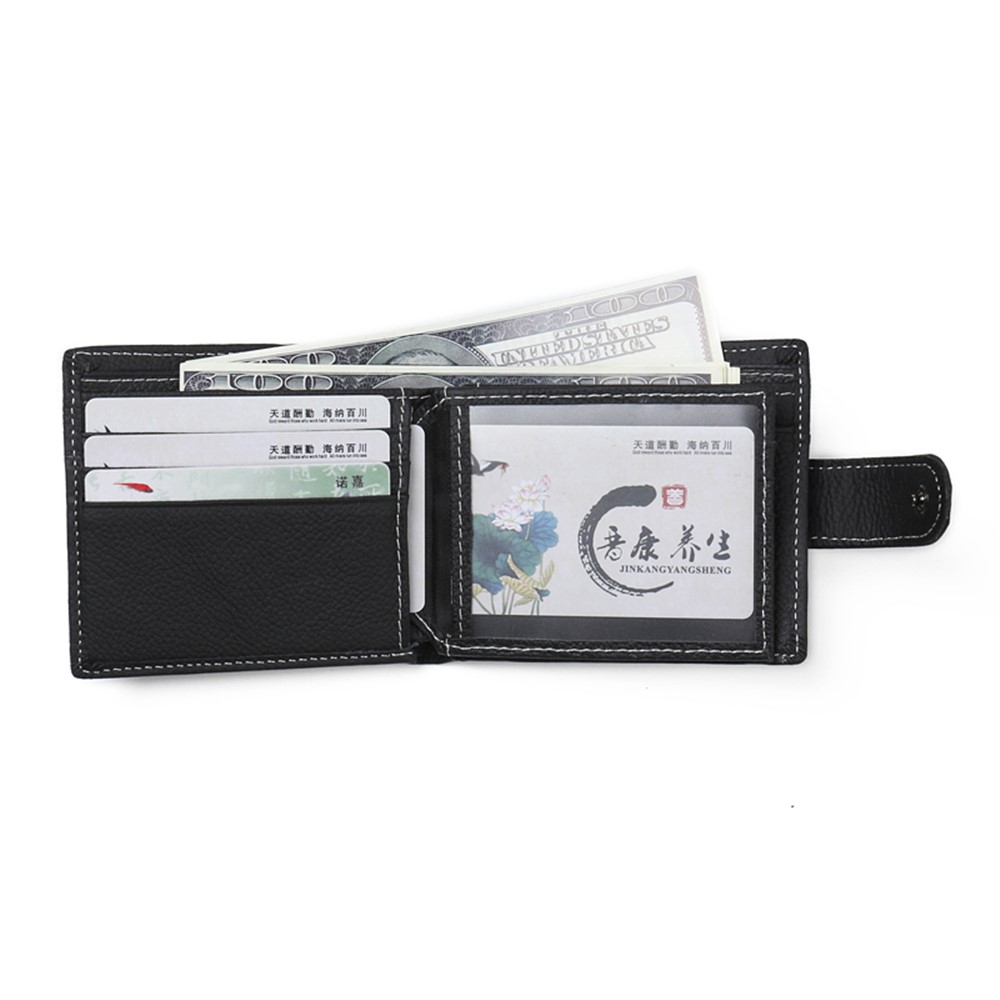 JINBAOLAI Genuíno Couro Bolsa Bi-fold Cartões De Negócios Casuais Carteira Para Homens - Preto-11