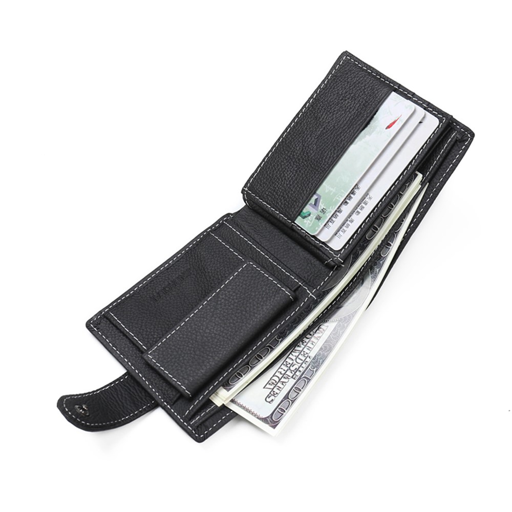JINBAOLAI Genuíno Couro Bolsa Bi-fold Cartões De Negócios Casuais Carteira Para Homens - Preto-12