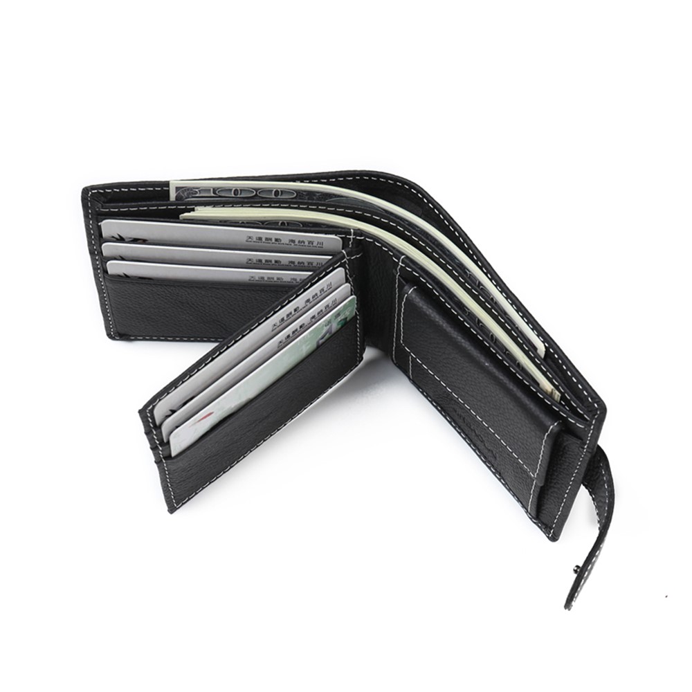 JINBAOLAI Genuíno Couro Bolsa Bi-fold Cartões De Negócios Casuais Carteira Para Homens - Preto-13