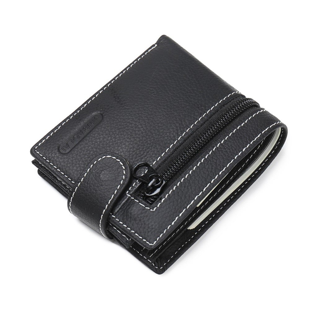 JINBAOLAI Genuíno Couro Bolsa Bi-fold Cartões De Negócios Casuais Carteira Para Homens - Preto-14
