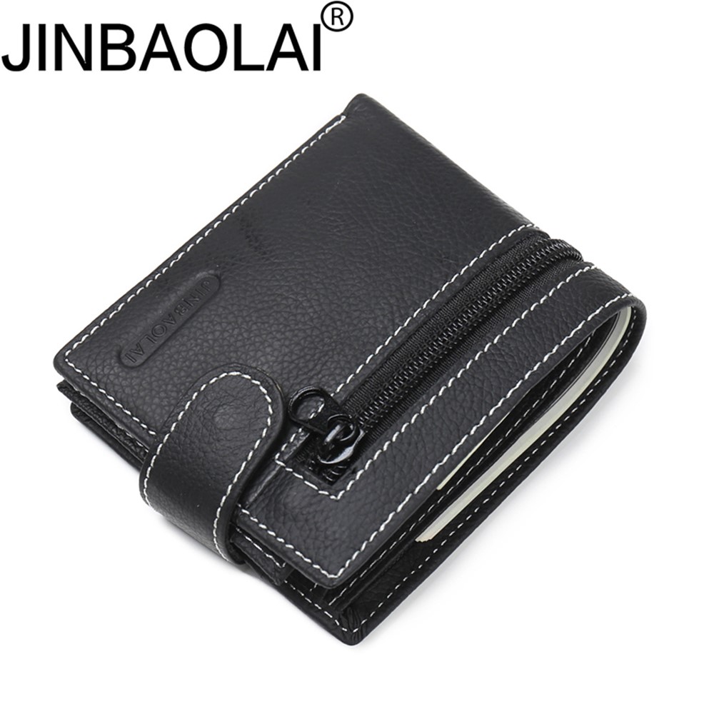 JINBAOLAI Genuíno Couro Bolsa Bi-fold Cartões De Negócios Casuais Carteira Para Homens - Preto-15