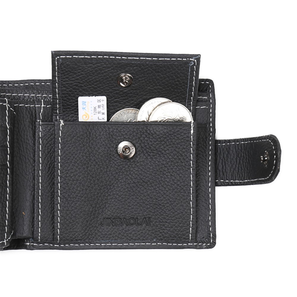 JINBAOLAI Genuíno Couro Bolsa Bi-fold Cartões De Negócios Casuais Carteira Para Homens - Preto-16
