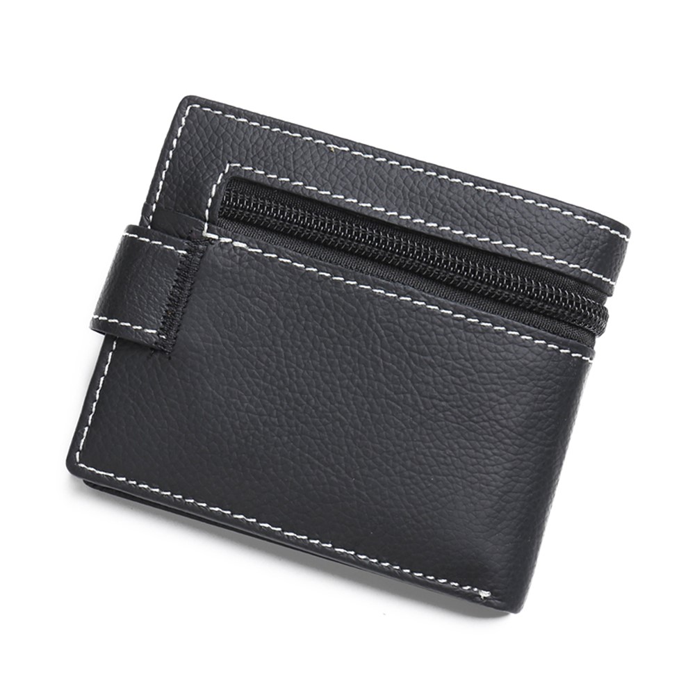 JINBAOLAI Genuíno Couro Bolsa Bi-fold Cartões De Negócios Casuais Carteira Para Homens - Preto-2