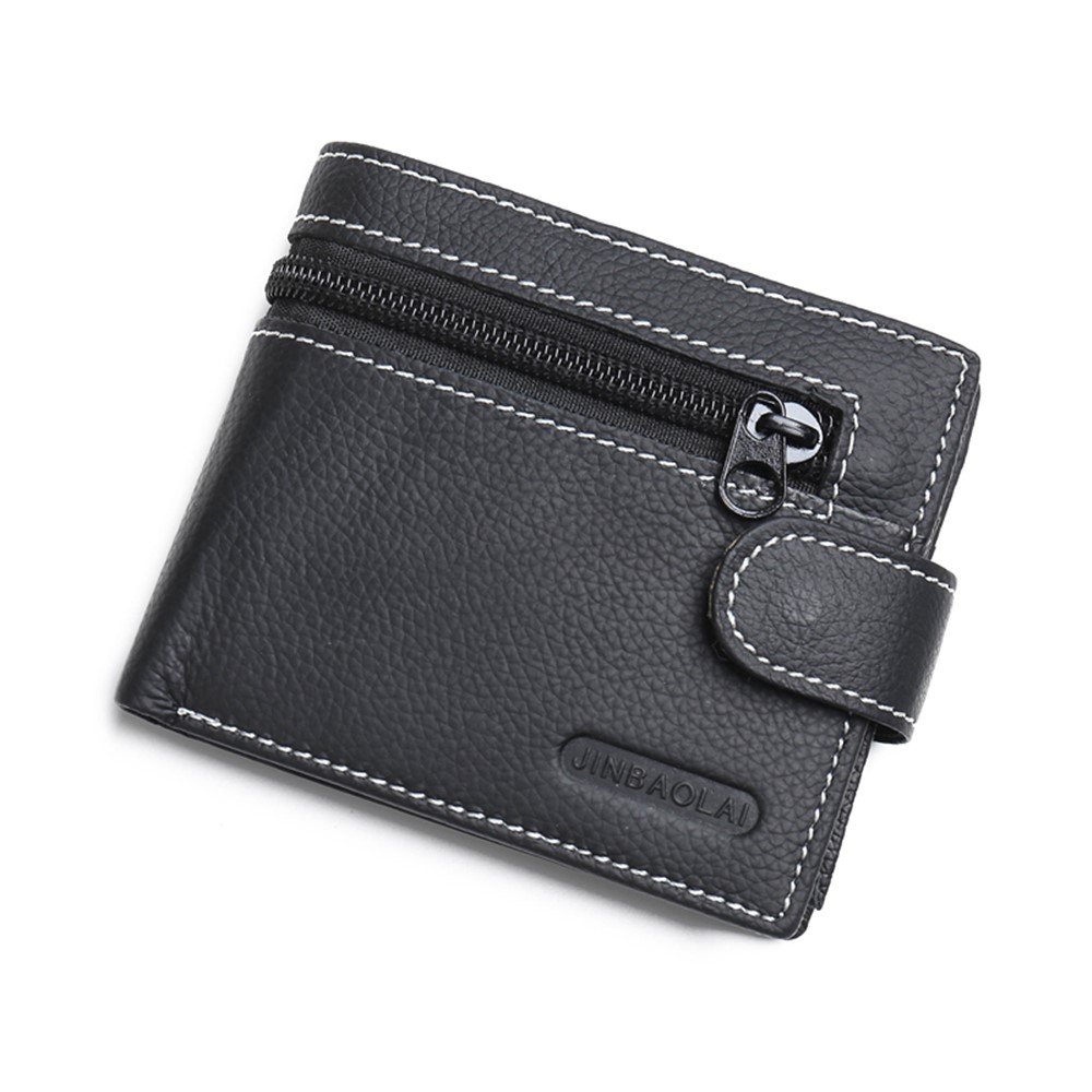 JINBAOLAI Genuíno Couro Bolsa Bi-fold Cartões De Negócios Casuais Carteira Para Homens - Preto-3