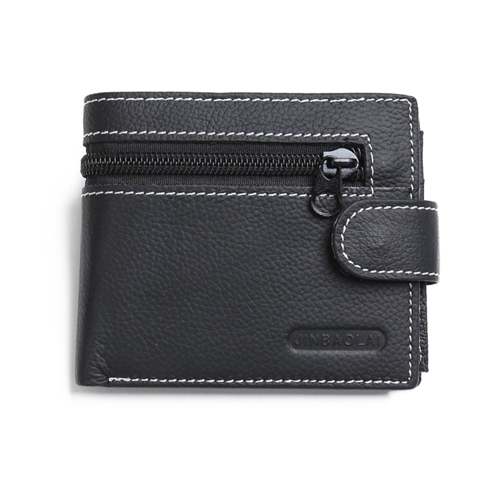 JINBAOLAI Genuíno Couro Bolsa Bi-fold Cartões De Negócios Casuais Carteira Para Homens - Preto-4