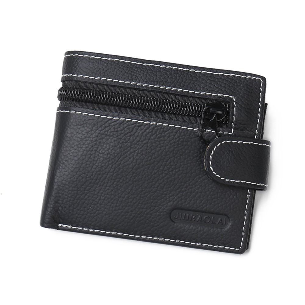 JINBAOLAI Genuíno Couro Bolsa Bi-fold Cartões De Negócios Casuais Carteira Para Homens - Preto-5