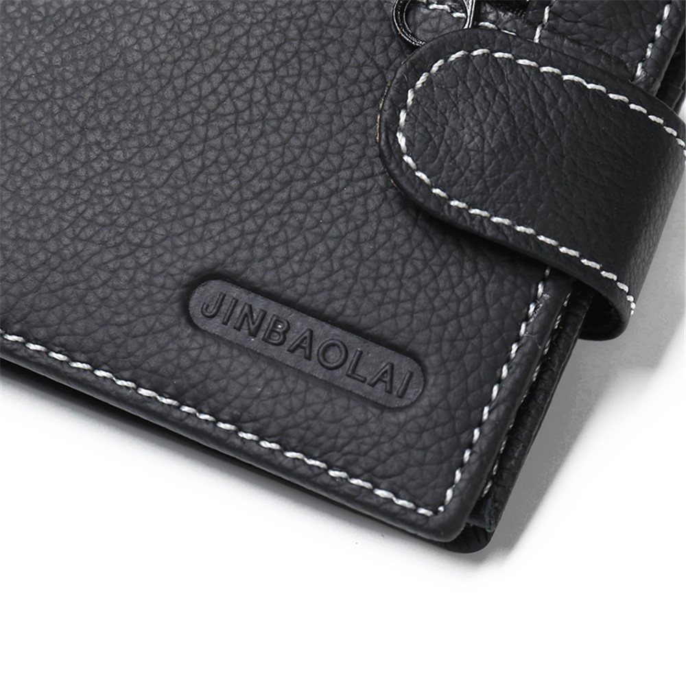 JINBAOLAI Genuíno Couro Bolsa Bi-fold Cartões De Negócios Casuais Carteira Para Homens - Preto-6