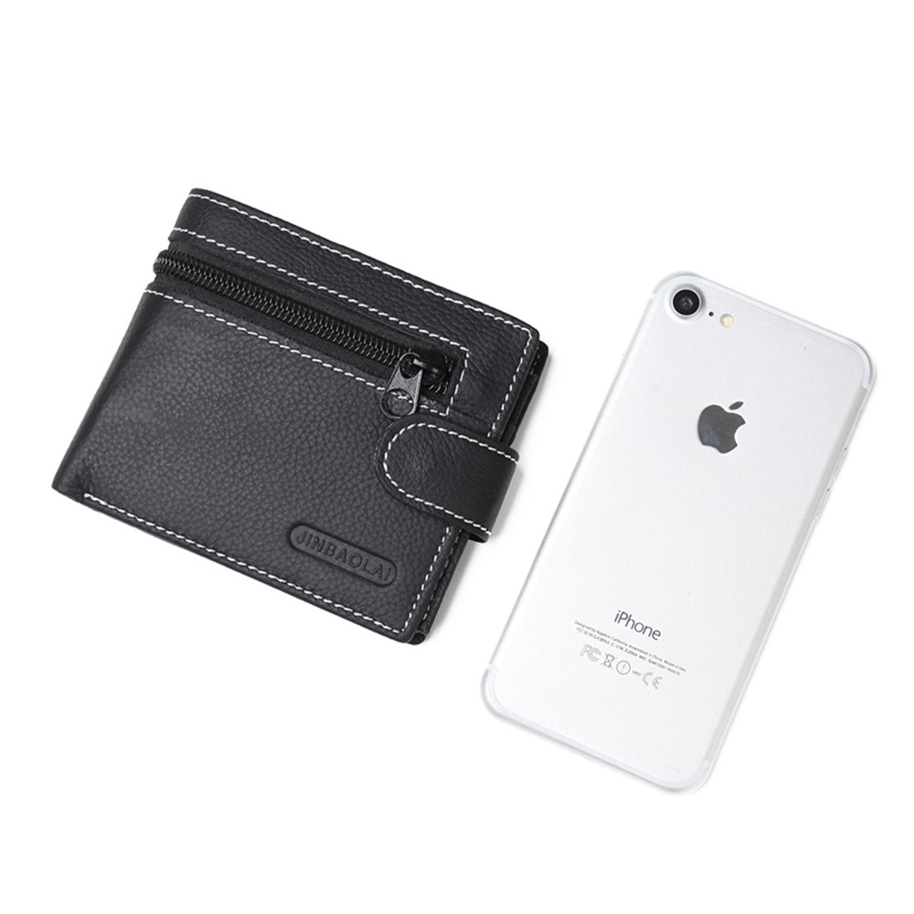 JINBAOLAI Genuíno Couro Bolsa Bi-fold Cartões De Negócios Casuais Carteira Para Homens - Preto-7