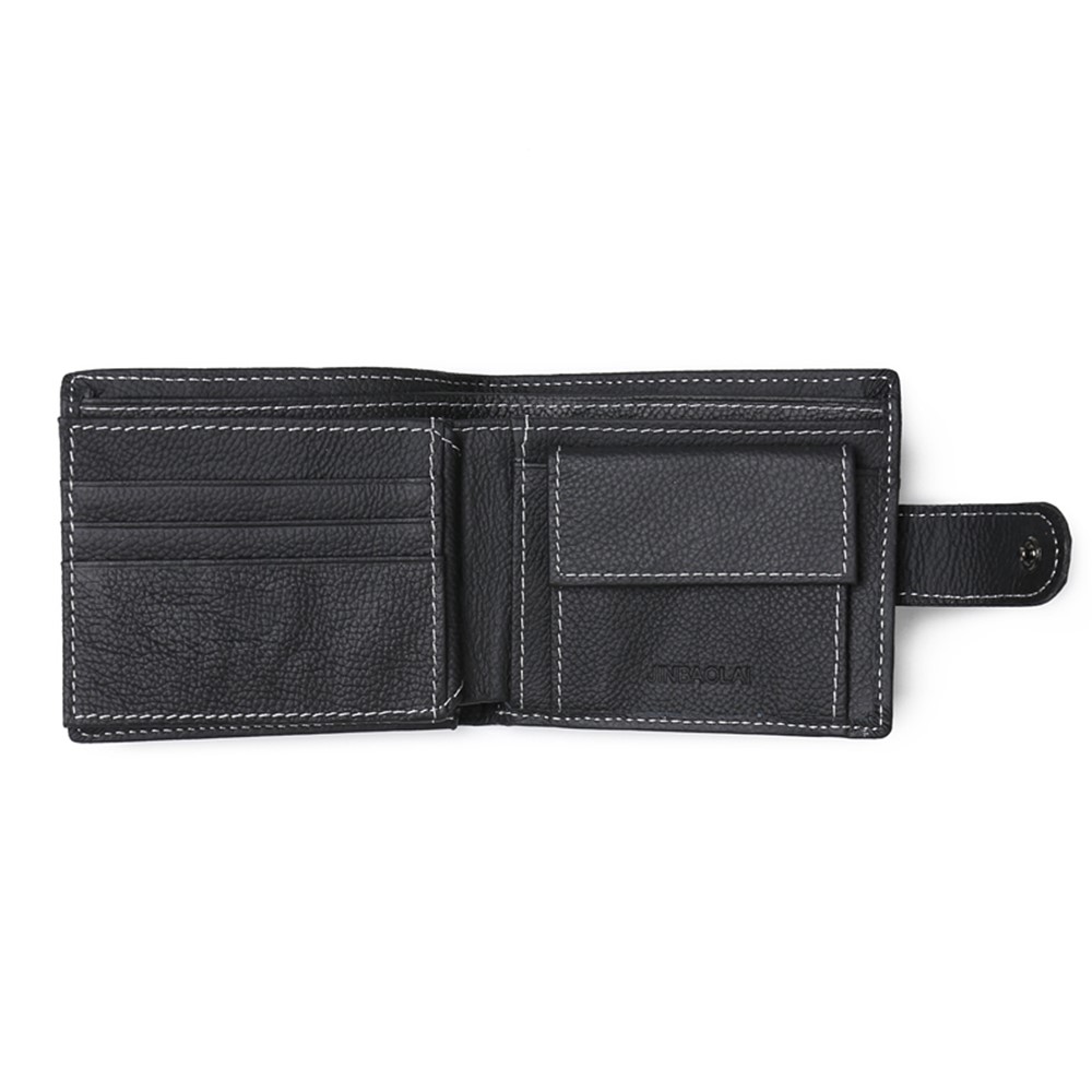 JINBAOLAI Genuíno Couro Bolsa Bi-fold Cartões De Negócios Casuais Carteira Para Homens - Preto-9