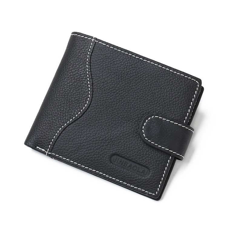JINBAOLAI Vintage Style Top Layer Genuine Leather Purse Men's Bi-fold Wallet - Black-1