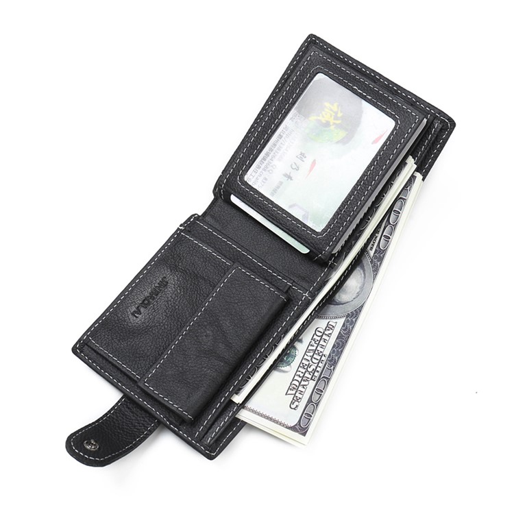 JINBAOLAI Vintage Style Top Layer Genuine Leather Purse Men's Bi-fold Wallet - Black-10