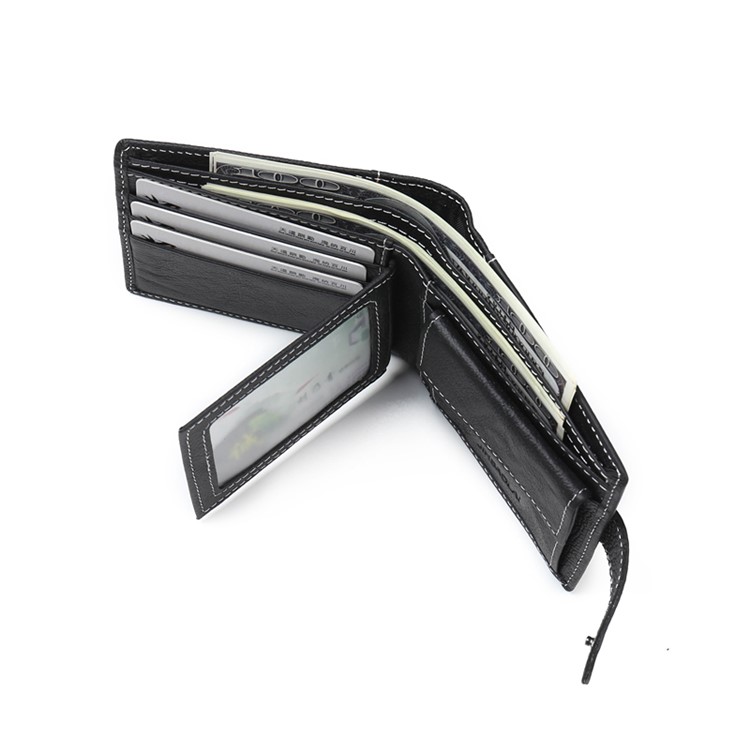JINBAOLAI Vintage Style Top Layer Genuine Leather Purse Men's Bi-fold Wallet - Black-11