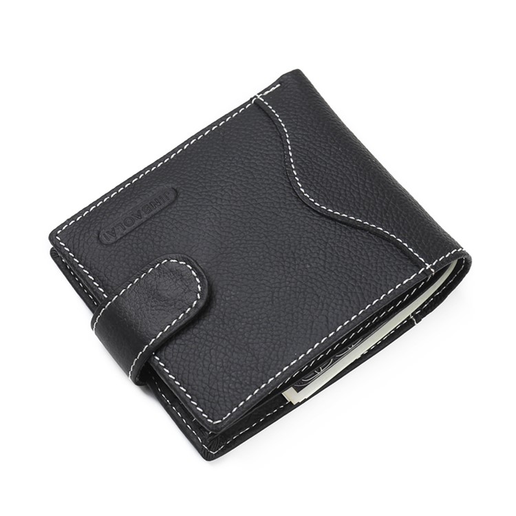 JINBAOLAI Vintage Style Top Layer Genuine Leather Purse Men's Bi-fold Wallet - Black-12