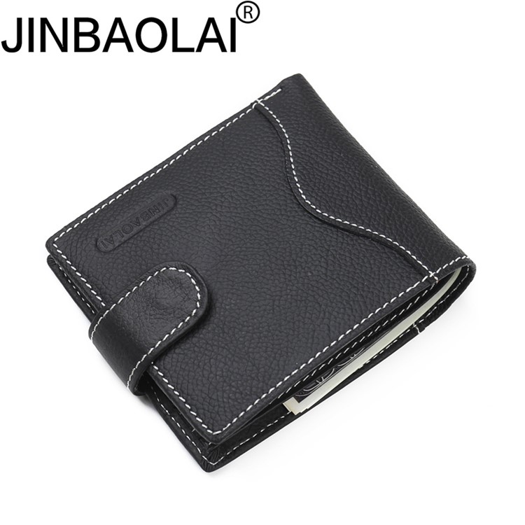 JINBAOLAI Vintage Style Top Layer Genuine Leather Purse Men's Bi-fold Wallet - Black-13