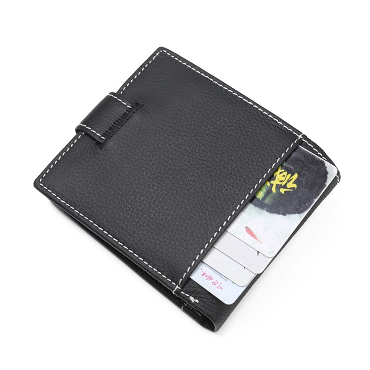 JINBAOLAI Vintage Style Top Layer Genuine Leather Purse Men's Bi-fold Wallet - Black-14