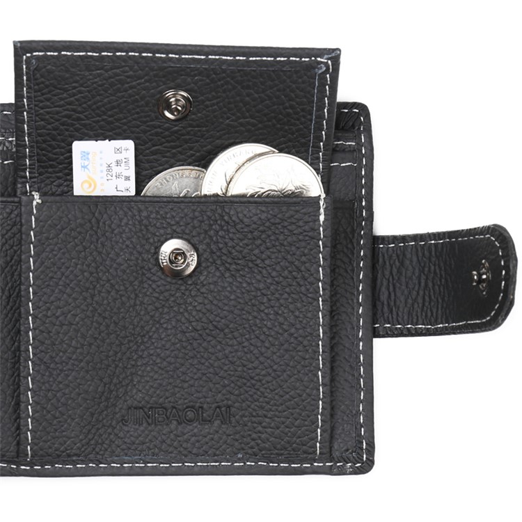 JINBAOLAI Vintage Style Top Layer Genuine Leather Purse Men's Bi-fold Wallet - Black-15