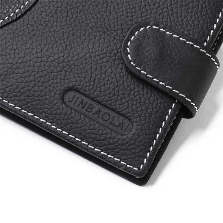 JINBAOLAI Vintage Style Top Layer Genuine Leather Purse Men's Bi-fold Wallet - Black-3