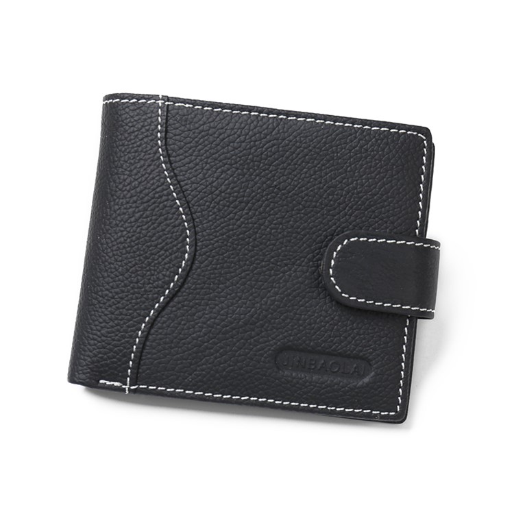 JINBAOLAI Vintage Style Top Layer Genuine Leather Purse Men's Bi-fold Wallet - Black-4