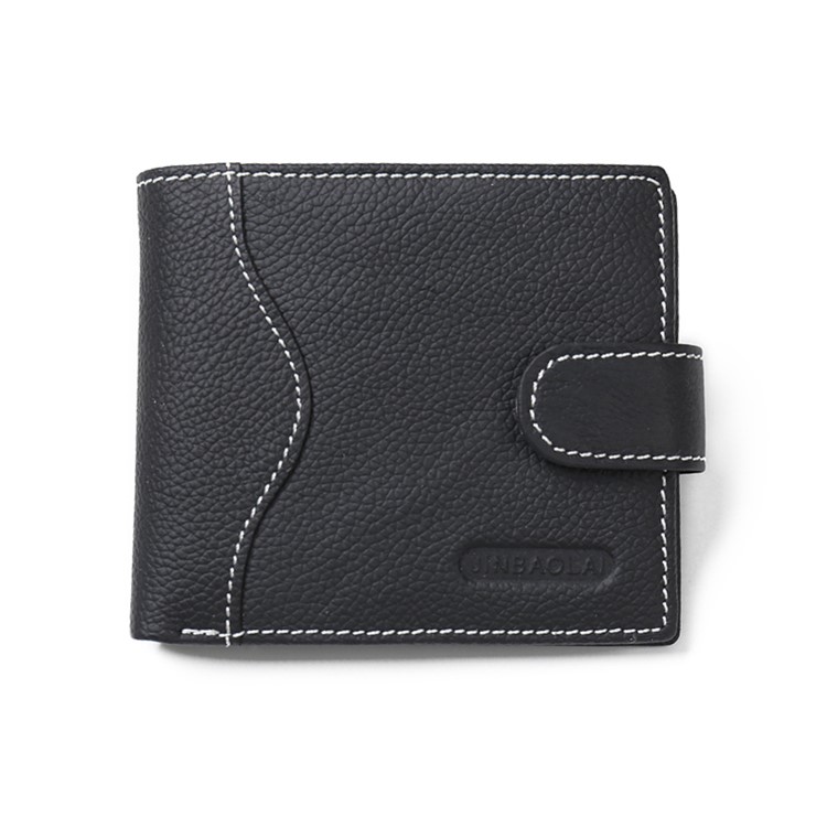 JINBAOLAI Vintage Style Top Layer Genuine Leather Purse Men's Bi-fold Wallet - Black-5