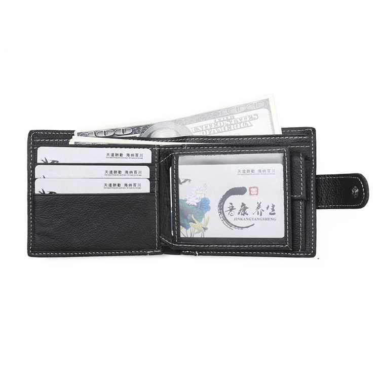 JINBAOLAI Vintage Style Top Layer Genuine Leather Purse Men's Bi-fold Wallet - Black-9
