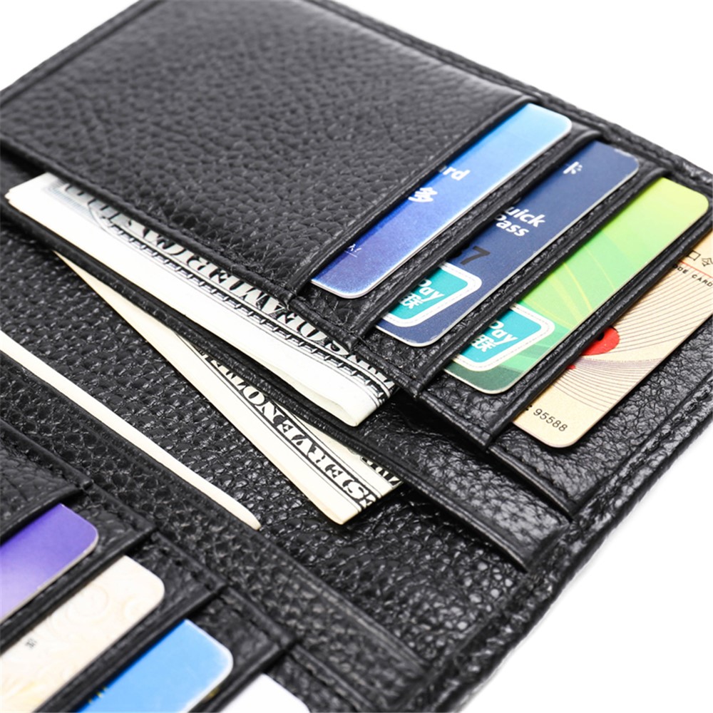 JINBAOLAI Vintage Litchi Texture Genuine Leather Zippered Wallet for Men - Black-13